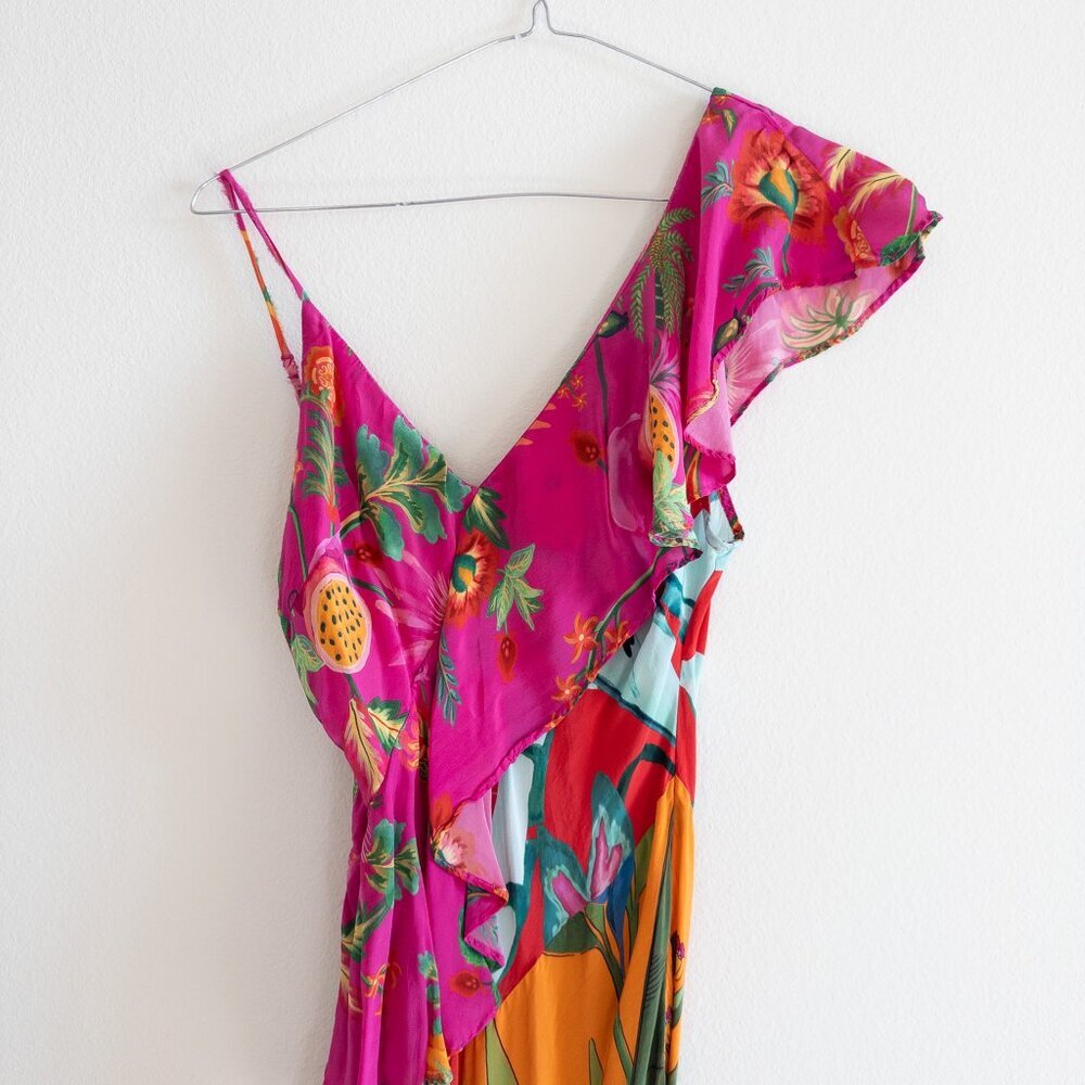 FARM Rio Mixed Flowery Ruffle One Shoulder Dress Tropical - Picture 7 of 10